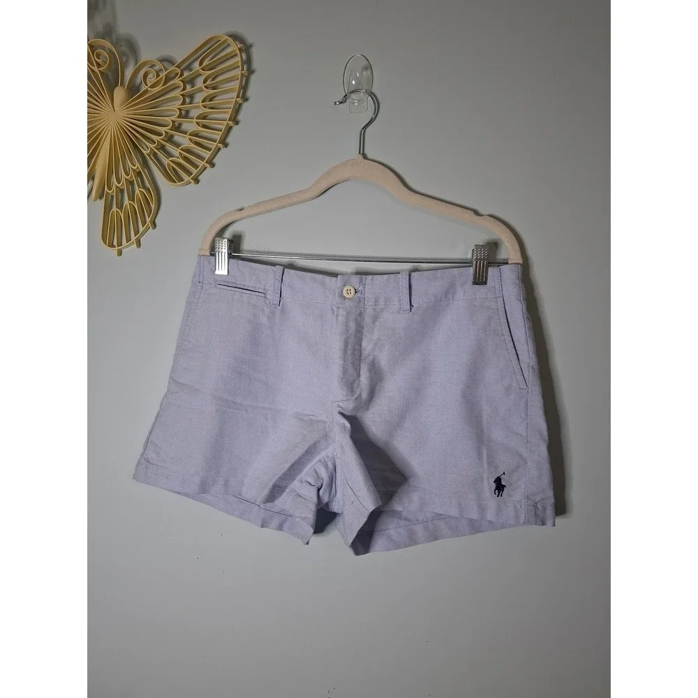 Ralph Lauren Womens Light Blue Oxford Cotton Pony Logo Shorts Size 6
